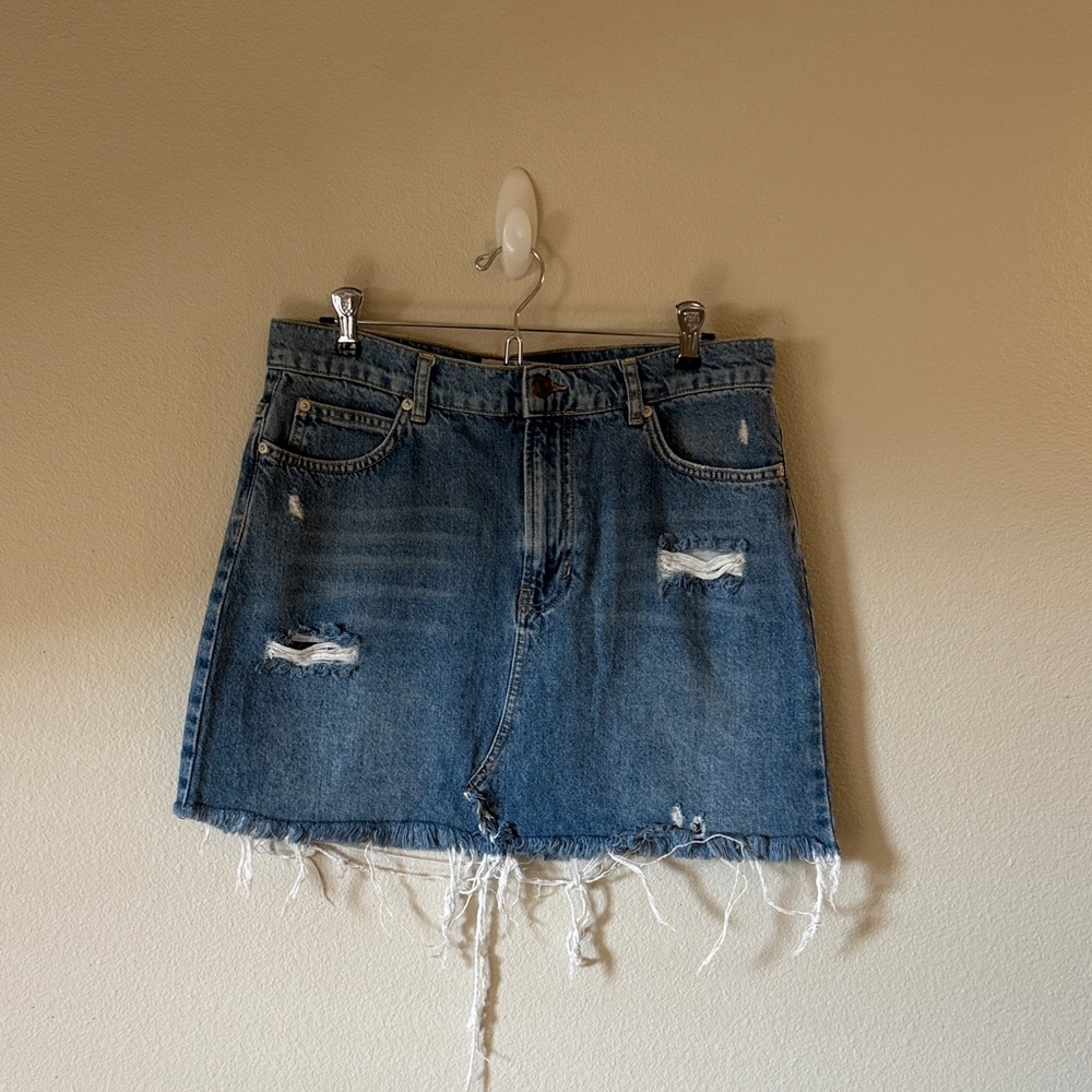 Free People Blue Distressed Mini Skirt